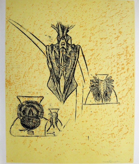Max Ernst, Original signed Lithograph, 1971: Original Lithograph from Max Ernst, 1971. Hand signed by Max Ernst in penci. From a signed VIP book "Die RŸckkehr der schšnen GŠrtnerin". Editeur: DuMont Atelier, Paris. Size: 11.4 x 9.4 inches (29