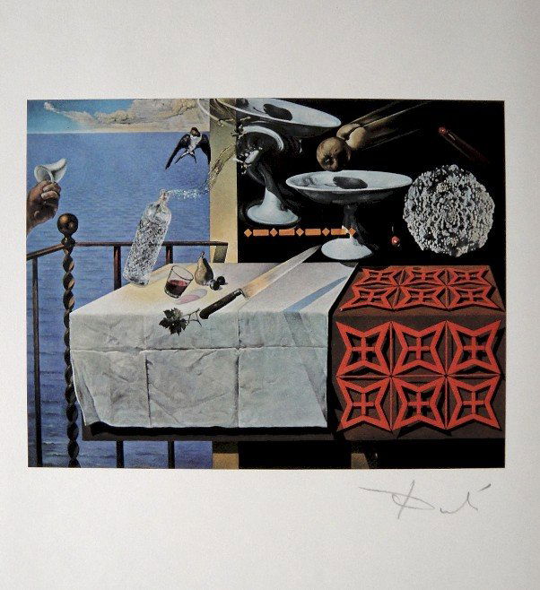 SALVADOR DALI, Signed Reproduction Print, Dali De Gala: Signed reproduction Print by Salvodor Dali, Print is glued on a base. From the special VIP book edition "Dali De Gala" par Robert Descharnes. Published by R. Descharnes / Edita S.A. Lausanne 1972. Han