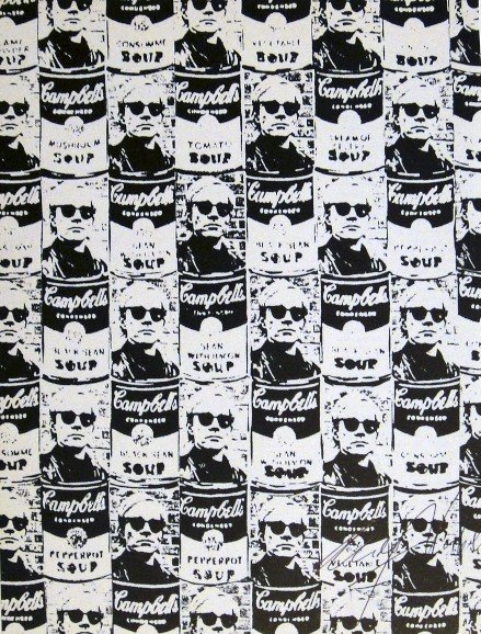 ANDY WARHOL, Signed Print, 1982: Andy WARHOL, "Self Portrait - Campbell's Soup Can", signed special Print. From a signed VIP-catalog from 1982. Hand signed by Andy Warhol in black pen. Size: 10.43 x 8.07 in (26.5 x 20.5 cm), printed 