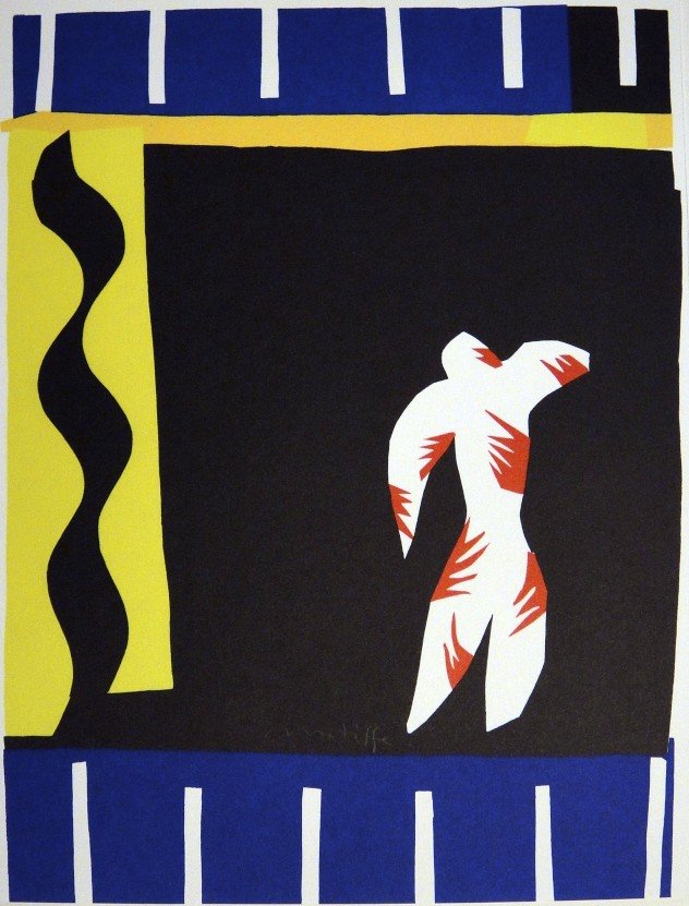 Henri Matisse, signed Lithograph "Jazz", 1951: Henri Matisse, signed lithograph from the VIP folder "Jazz". Hand signed by Matisse in pencil. 2. Edition, published in 1951. Prov: Galerie les Tourettes, Dr. A. Wertheimer, Paris. Size: 14.57 x 11.02