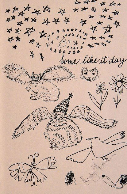 ANDY WARHOL, Special signed Print, 1982: Andy WARHOL, "Cats - Some..." signed special Print. From a signed VIP book from 1982. Hand signed by Andy Warhol in black pen. Size: 8.6 x 5.5 in (22 x 14 cm).