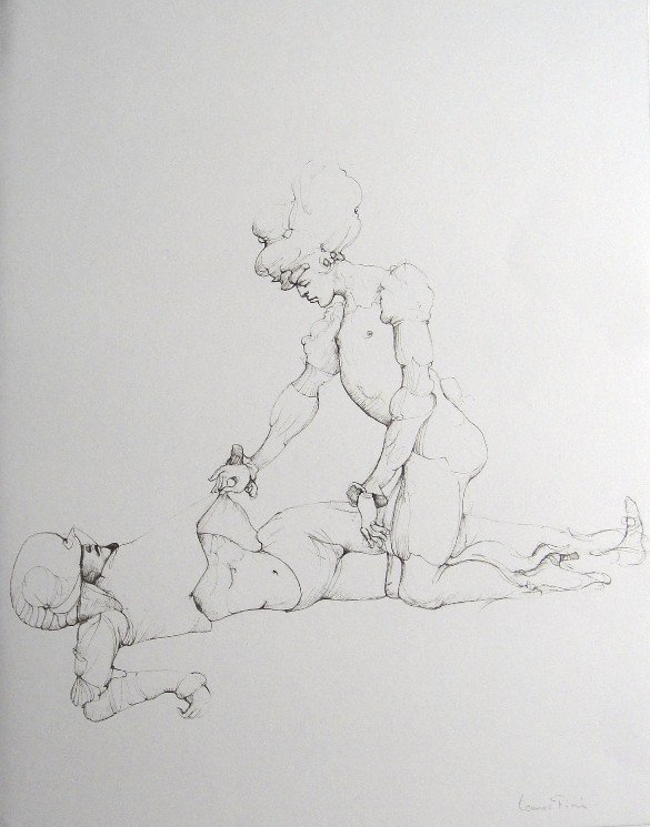 Leonor FINI, signed original Lithograph 1973: Original Lithograph by Leonor FINI. Hand signed by Fini in pencil. From a signed VIP book published in 1973. Size: 14.2 x 11 inches (36 x 28 cm). Very beautiful and rare lithograph in best conditions.