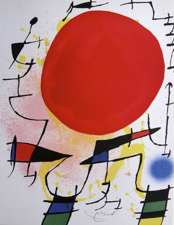 JOAN MIRO, Original signed Lihtograph, 1970: Wonderful signed Lithograph by Joan Miro. Hand signed by Joan Miro in pencil. From a VIP folder "Lithograph I" 1970. Maeght Editeur, Paris. Size: 12.6 x 9.5 in (32 x 24 cm).