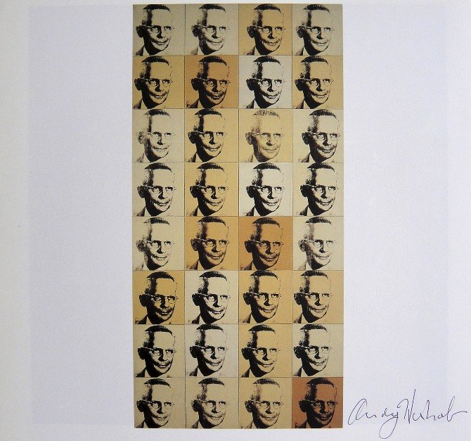 ANDY WARHOL, Signed Print, 1982: Andy WARHOL, "The American Man - Watson Powell" signed Print. From a signed VIP book from 1982. Hand signed by Andy Warhol in black pen. Size: 8.66 x 9.06 inches (22 x 23 cm), printed on the back.