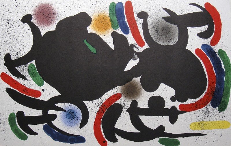 JOAN MIRO, Original signed Lihtograph, 1972: Wonderful signed Lithograph by Joan Miro. Hand signed by Joan Miro in pencil. From a VIP folder "Lithograph I" 1972. Maeght Editeur, Paris. Size: 12.4 x 19.49 inches (31.5 x 49.5 cm), with book fold.