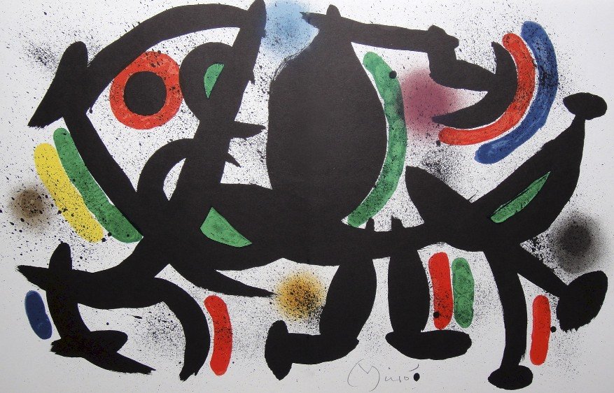 JOAN MIRO, Original signed Lihtograph, 1972: Wonderful signed Lithograph by Joan Miro. Hand signed by Joan Miro in pencil. From a VIP folder "Lithograph I" 1972. Maeght Editeur, Paris. Size: 12.4 x 19.49 inches (31.5 x 49.5 cm), with book fold.