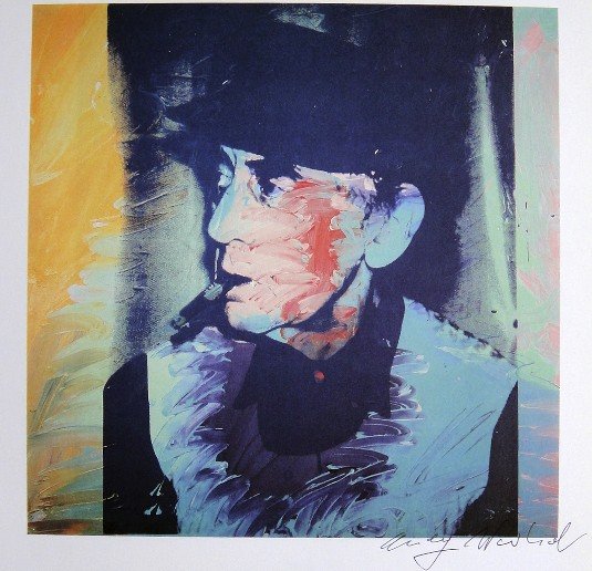 ANDY WARHOL, Signed Print, 1982: Andy WARHOL, "Man Ray" signed Print. From a signed VIP book from 1982. Hand signed by Andy Warhol in black pen. Size: 8.86 x 9.06 inches (22.5 x 23 cm), printed on the back.