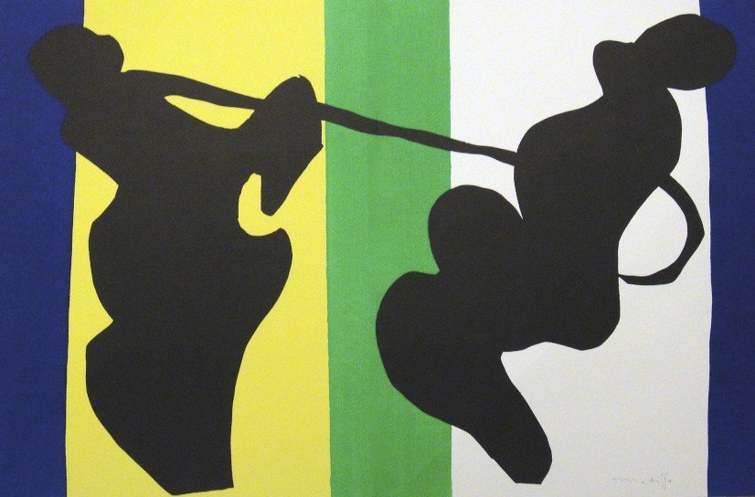 Henri Matisse, signed Lithograph "Jazz", 1951: Henri Matisse, signed lithograph from the VIP folder "Jazz". Hand signed by Matisse in pencil. 2. Edition, published in 1951. Prov: Galerie les Tourettes, Dr. Anne Wertheimer, Paris. Size: 14.57 x 22.