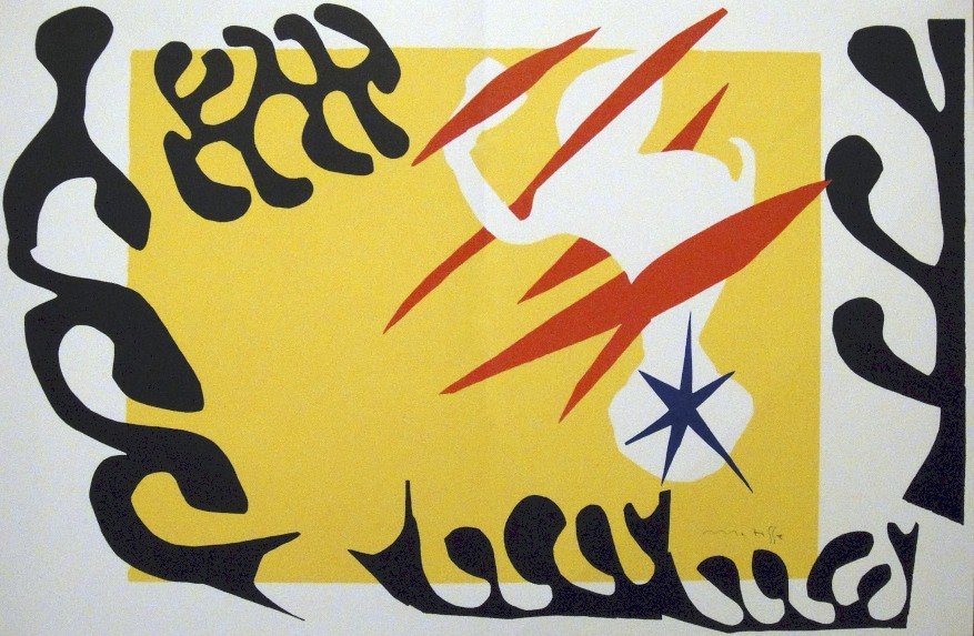 Henri Matisse, signed Lithograph "Jazz", 1951: Henri Matisse, signed lithograph from the VIP folder "Jazz". Hand signed by Matisse in pencil. 2. Edition, published in 1951. Prov: Galerie les Tourettes, Dr. Anne Wertheimer, Paris. Size: 14.57 x 22.