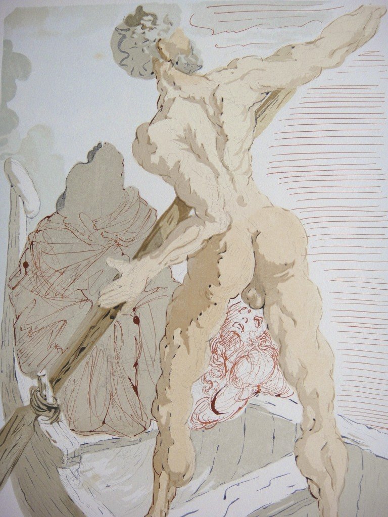 Salvador DALI, Signed Woodcut - The Divine Comedy: Original signed Woodcut 1950 - 1960 by Salvador Dali form the serie The Divine Comedy - 3rd canto of the Hell "Charon Ÿberquert den Accheron". Hand signed by Dali in pencil. Provenance: D'Art les Heu