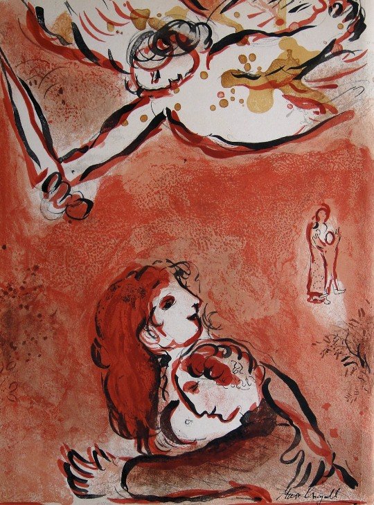Marc CHAGALL "Bible" signed original Lithograph: Marc Chagall, original Lithograph "Le visage d'Israel". From a signed VIP book "Bible" from 1960. Hand signed by Chagall in balck pen. Editeur Fernand Mourlot. Prov: Galerie les Tourettes, Dr. A. Wert