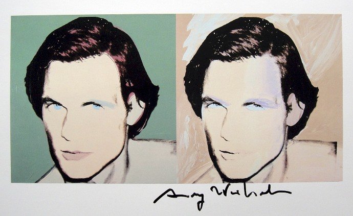 ANDY WARHOL, Signed Print, 1982: Andy WARHOL, "Joe McDonald" signed Print. From a signed VIP book from 1982. Hand signed by Andy Warhol in black pen. Size: 10.3 x 9.9 in (26 x 25 cm) printed on the back.
