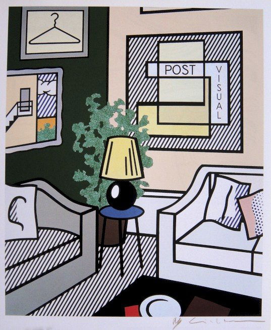 ROY LICHTENSTEIN, Signed Print, 1982: Roy LICHTENSTEIN "Still life" signed Offset Print. From a signed VIP book published in 1982. Hand signed by Lichtenstein in black pen. Size: 11.42 x 9.25 in (29 x 23.5 cm), printed on the back.