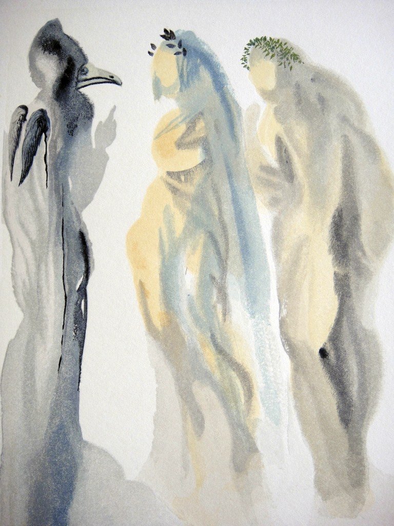 Salvador DALI, Signed Woodcut - The Divine Comedy: Original signed Woodcut 1950 - 1960 by Salvador Dali form the serie The Divine Comedy - 9th canto of the Paradise "The venus sky". Hand signed by Dali in pencil. Provenance: D'Art les Heures Claires. 