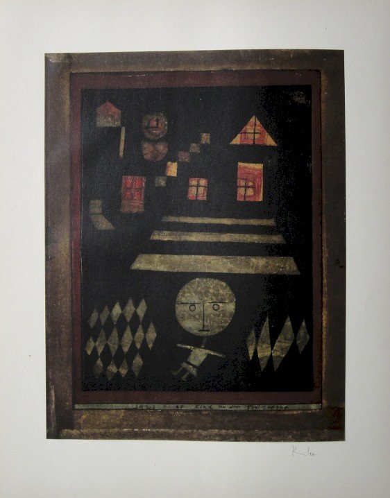 Paul Klee, signed special Print 1939: Paul Klee signed special Print "Kind an der Freitreppe". From a VIP-folder, published in 1939. Print is glued on a base. Hand signed in pencil by Klee, signature on the base. Prov: Galerie les Tourett