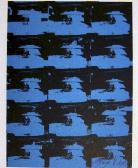 ANDY WARHOL, Signed Print, 1982: Andy WARHOL, "Blue Electric Chair", signed special Print. From a signed VIP-catalog from 1982. Hand signed by Andy Warhol in black pen. Size: 9.45 x 8.07 in (24 x 20.5 cm), printed on the back.