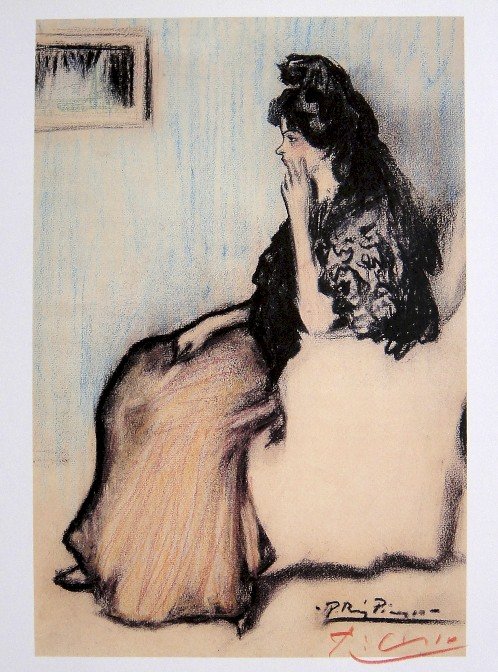 Pablo Picasso, special signed Print: Pablo Picasso special Print "Lola, la soeur de l'artiste". Hand signed with red pencil by Picasso and signed in the plate. From a signed VIP book. Prov: Galerie les Tourettes, Dr. A. Wertheimer, Paris