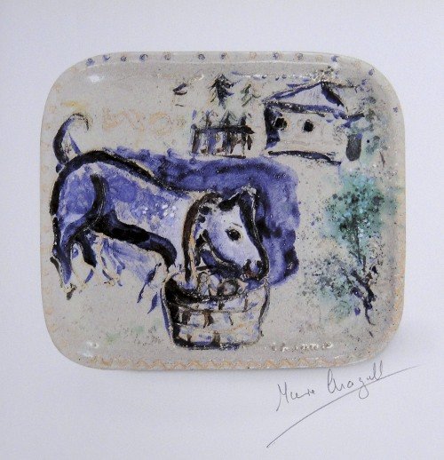 Marc Chagall, special signed Print: Marc Chagall special Print "Le Chien qui porte a son cou le diner de son maitre". Hand signed with pencil by Chagall. From a signed VIP book. Prov: Galerie les Tourettes, Dr. A. Wertheimer, Paris. Siz