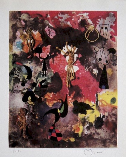 Joan Miro, special signed Print: Joan Miro special Print from a signed VIP book. Print is glued on a beautiful base. Hand signed and E.A. with pencil by Miro, signature on the base. Prov: Galerie les Tourettes, Dr. A. Wertheimer, Par