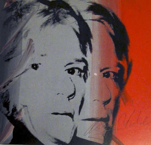 ANDY WARHOL, Signed Print, 1982: Andy WARHOL, "Self Portrait", signed special Print. From a signed VIP-catalog from 1982. Hand signed by Andy Warhol in black pen. Size: 7.5 x 7.87in (19 x 20 cm), thin card board, printed on the back.