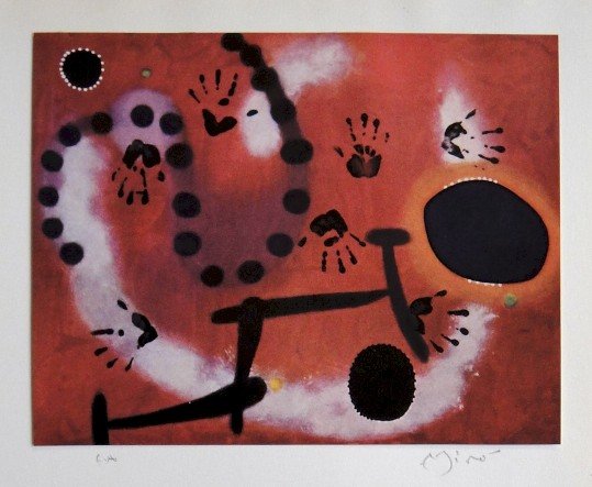 Joan Miro, special signed Print: Joan Miro special Print from a signed VIP book. Print is glued on a beautiful base. Hand signed and E.A. with pencil by Miro, signature on the base. Prov: Galerie les Tourettes, Dr. A. Wertheimer, Par