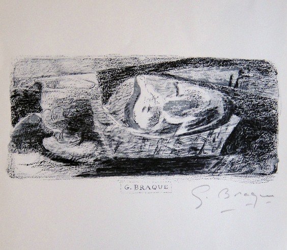 GEORGES BRAQUE, Signed Lithograph, 1963: Georges BRAQUE, signed Lithograph 1963. Hand signed by Braque in pencil. Signed VIP book edition of "Lithograph". Printed by Fernand Mourlot and AndrŽ Sauret, Union de Paris / 1963. Size: 11.8 x 9.4 