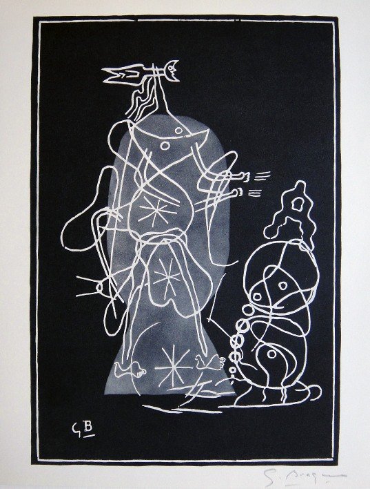 GEORGES BRAQUE, Signed Lithograph, 1963: Georges BRAQUE, signed Lithograph 1963. Hand signed by Braque in pencil. Signed VIP book edition of "Lithograph". Printed by Fernand Mourlot and AndrŽ Sauret, Union de Paris / 1963. Size: 11.8 x 9.4 