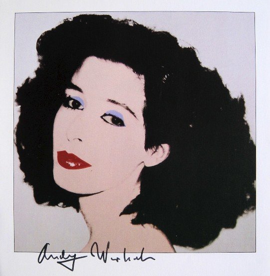 ANDY WARHOL, Signed Print "Portraits", 1982: Andy WARHOL, "Gale Smith", signed special Print. From a signed VIP-catalog from 1982. Hand signed by Andy Warhol in black pen. Size: 8.27 x 8.27 in (21 x 21 cm), printed on the back.