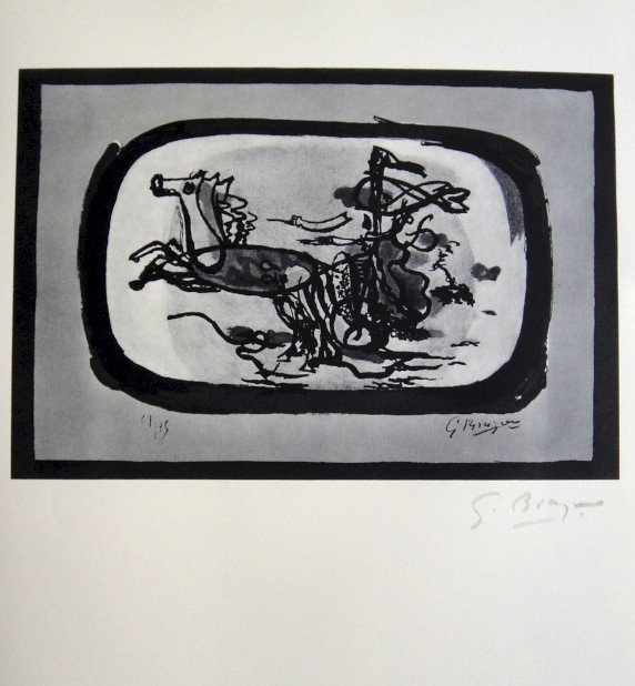 GEORGES BRAQUE, Signed Print, 1963: Georges BRAQUE, signed Print 1963. Hand signed by Braque in pencil. Signed VIP book edition of "Lithograph". Printed by Fernand Mourlot and AndrŽ Sauret, Union de Paris / 1963. Size: 11.8 x 12.01 in 