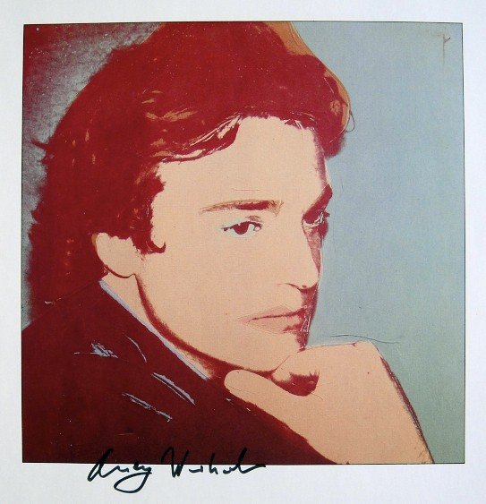 ANDY WARHOL, Signed Print "Portraits", 1982: Andy WARHOL, "Jamie Wyeth", signed special Print. From a signed VIP-catalog from 1982. Hand signed by Andy Warhol in black pen. Size: 8.27 x 8.27 in (21 x 21 cm).