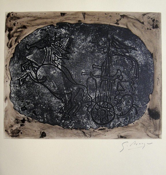 GEORGES BRAQUE, Signed Lithograph, 1963: Georges BRAQUE, signed Lithograph 1963. Hand signed by Braque in pencil. Signed VIP book edition of "Lithograph". Printed by Fernand Mourlot and AndrŽ Sauret, Union de Paris / 1963. Size: 11.8 x 9.4 