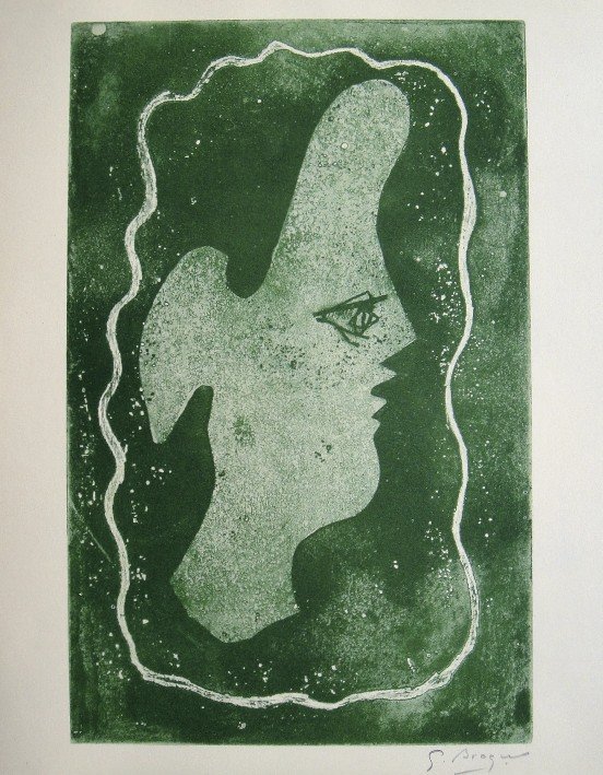 GEORGES BRAQUE, Signed Lithograph, 1963: Georges BRAQUE, signed Lithograph 1963. Hand signed by Braque in pencil. Signed VIP book edition of "Lithograph". Printed by Fernand Mourlot and AndrŽ Sauret, Union de Paris / 1963. Size: 11.8 x 9.4 