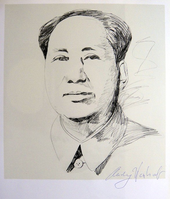 ANDY WARHOL, Signed Print, 1982: Andy WARHOL, "Mao" signed Print. From a signed VIP book from 1982. Hand signed by Andy Warhol in blue pen. Size: 11.42 x 9.25 in (29 x 23.5 cm), printed on the back.