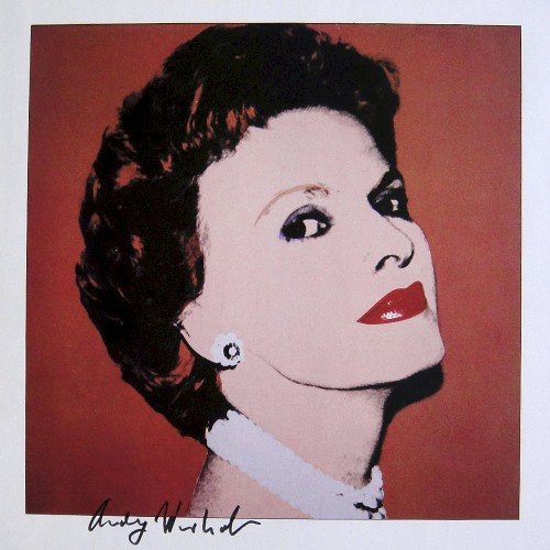 ANDY WARHOL, Signed Print "Portraits", 1982: Andy WARHOL, "Caroline Ireland", signed special Print. From a signed VIP-catalog from 1982. Hand signed by Andy Warhol in black pen. Size: 8.27 x 8.27 in (21 x 21 cm), printed on the back.