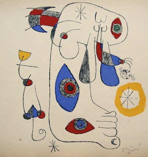JOAN MIRO, Hand signed Print, 1954: Beautiful signed lithograph by Joan Miro. Hand signed by Miro in pencil. This lithograph was part of the signed VIP book "The Graphic Work". Prov: Mourlot / Aime Maeght Staedtische Galerie Muenchen / 