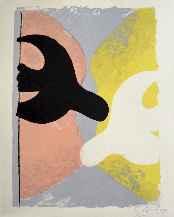 GEORGES BRAQUE, Signed Lithograph, 1963: Georges BRAQUE, signed Lithograph 1963. Hand signed by Braque in pencil. Signed VIP book edition of "Lithograph". Printed by Fernand Mourlot and AndrŽ Sauret, Union de Paris / 1963. Size: 11.8 x 9.4 
