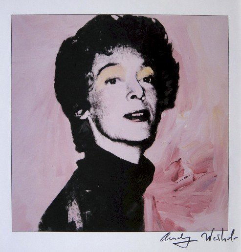 ANDY WARHOL, Signed Print "Portraits", 1982: Andy WARHOL, "Marella Agnelli" signed special Print. From a signed VIP-catalog from 1982. Hand signed by Andy Warhol in black pen. Size: 8.27 x 8.27 in (21 x 21 cm), printed on the back.