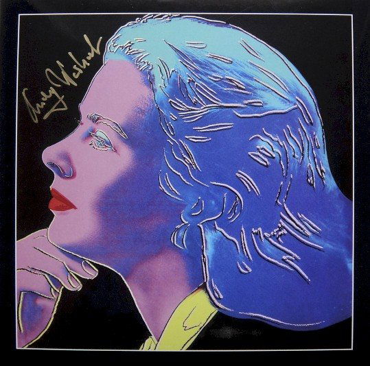 Andy Warhol signed Print "Ingrid Bergman" 1983: Special Print by Andy Warhol "Portrait of Ingrid Bergman". Hand signed by Andy Warhol in gold pen. From a signed gallery edition, picturing Ingrid Bergman / Malmš Sweden, 1983. Size: 8.86 x 8.86 inch