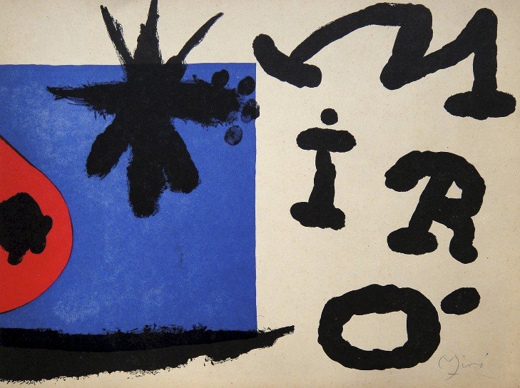 JOAN MIRO, Hand signed Lithograph 1954: Beautiful signed lithograph by Joan Miro. Hand signed by Miro in pencil. This lithograph was part of the signed VIP book "The Graphic Work". Prov: Mourlot / Aime Maeght Staedtische Galerie Muenchen / 