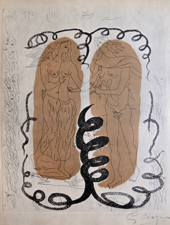 Georges Braque, Hand signed Lithograph: Beautiful signed lithograph by Georges Braque. Hand signed by Braque in pencil. This lithograph if from a signed VIP book. Prov: Galerie les Tourettes, Dr. A. Wertheimer, Paris. Size: 12.2 x 9.25 inch