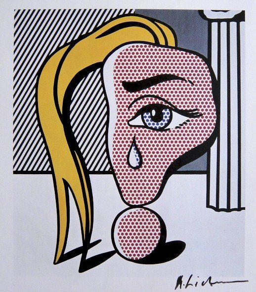 ROY LICHTENSTEIN, Signed Print, 1982: Roy LICHTENSTEIN, "Girl with Tear" signed Offset Print. From a signed VIP book published in 1982 by Nationalgalerie Berlin / Staatliche Museen Preussischer Kulturbesitz. Hand signed by Lichtenstein in