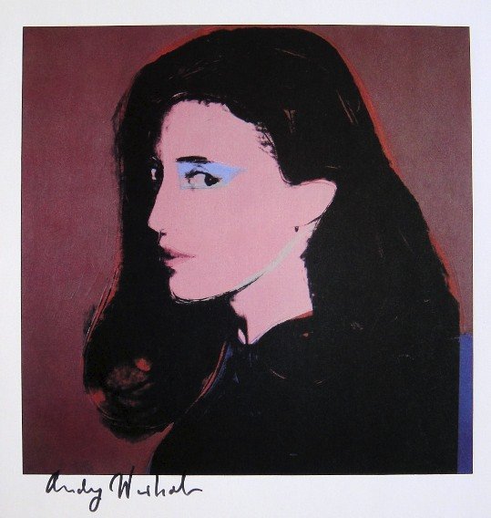 ANDY WARHOL, Signed Print "Portraits", 1982: Andy WARHOL, "Marilynn Karp" signed special Print. From a signed VIP-catalog from 1982. Hand signed by Andy Warhol in black pen. Size: 8.27 x 8.27 in (21 x 21 cm), printed on the back.