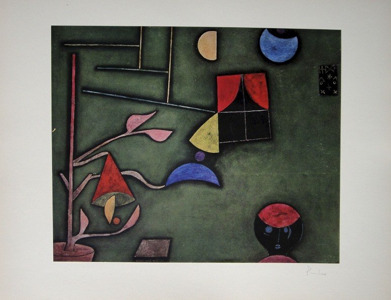 Paul Klee, signed special Print 1939: Paul Klee signed special Print "Pflanze und Fenster-Stillleben". From a VIP-folder, published in 1939. Print is glued on a base. Hand signed in pencil by Klee, signature on the base. Prov: Galerie les
