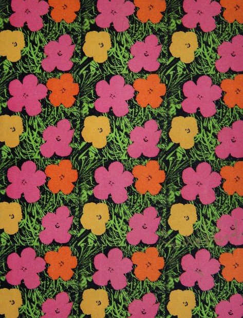 ANDY WARHOL, Special Print, "Flowers": Andy WARHOL, "Flowers" signed special Print. From a signed VIP book from 1968. Hand signed by Andy Warhol in gold pen. Size: 10.43 x 7.87 in (26.5 x 20 cm), card board.