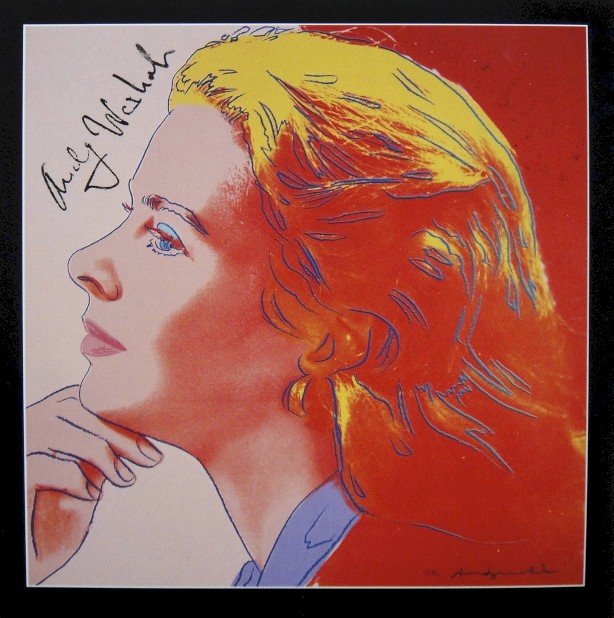Andy Warhol signed Print "Ingrid Bergman" 1983: Special Print by Andy Warhol "Portrait of Ingrid Bergman". Hand signed by Andy Warhol in black pen. From a signed gallery edition, picturing Ingrid Bergman / Malmš Sweden, 1983. Size: 8.86 x 8.86 inc