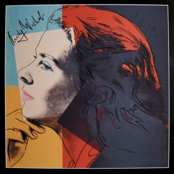 Andy Warhol signed Print "Ingrid Bergman" 1983: Special Print by Andy Warhol "Portrait of Ingrid Bergman". Hand signed by Andy Warhol in black pen. From a signed gallery edition, picturing Ingrid Bergman / Malmš Sweden, 1983. Size: 8.86 x 8.86 inc
