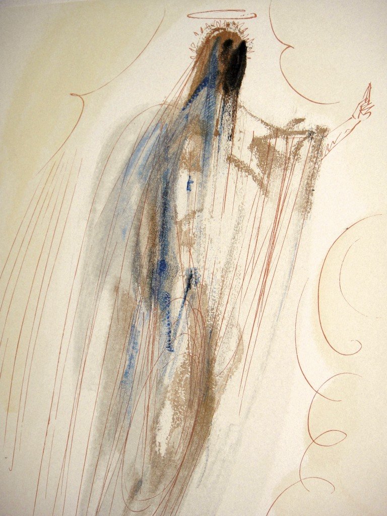 Salvador DALI, Signed Woodcut - The Divine Comedy: Original signed Woodcut 1950 - 1960 by Salvador Dali form the serie The Divine Comedy - 30th canto of the Paradiese "Die Erschaffung der Engel". Hand signed by Dali in pencil. Provenance: D'Art les He