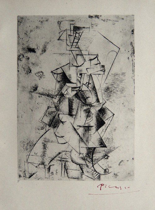 Pablo Picasso, signed eaching special Print 1921: Pablo Picasso "Nu" eaching special Print. Hand signed by Picasso in red ink. Published by Delphin-Verlag MŸnchen in 1921. Size: 9.06 x 6.69 inches (23 x 17 cm).