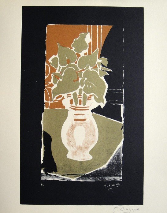 GEORGES BRAQUE, Signed Lithograph, 1963: Georges BRAQUE, signed Lithograph 1963. Hand signed by Braque in pencil. Signed VIP book edition of "Lithograph". Printed by Fernand Mourlot and AndrŽ Sauret, Union de Paris / 1963. Size: 11.8 x 9.4 