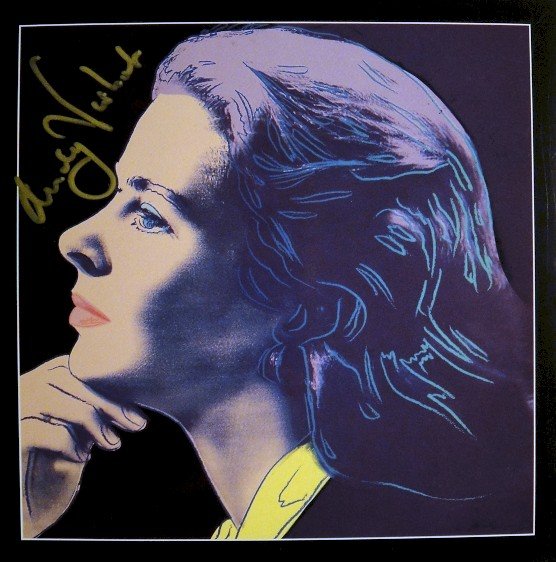 Andy Warhol signed Print "Ingrid Bergman" 1983: Special Print by Andy Warhol "Portrait of Ingrid Bergman". Hand signed by Andy Warhol in gold pen. From a signed gallery edition, picturing Ingrid Bergman / Malmš Sweden, 1983. Size: 8.86 x 8.86 inch